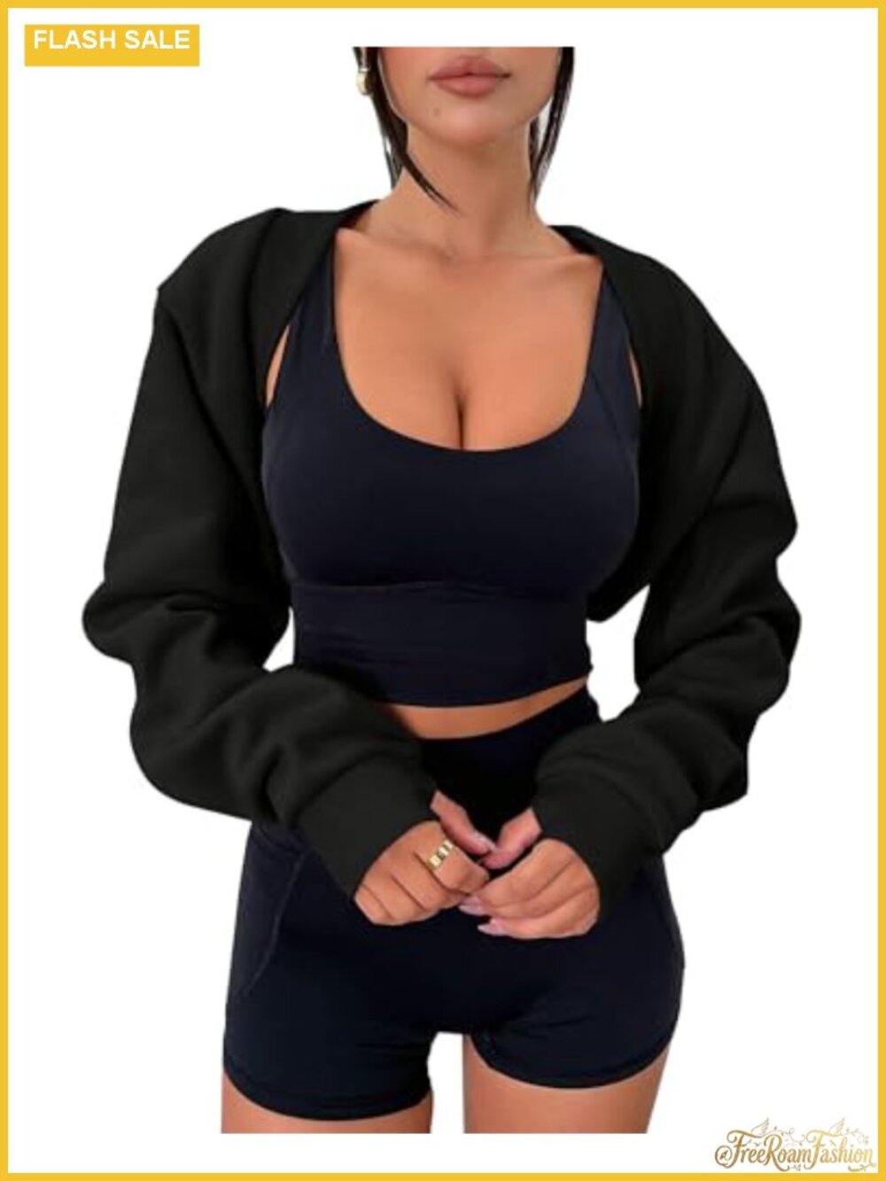 Cropped Bolero Shrug Long Sleeve Fleece Lined Open Front Workout Sweatshirt